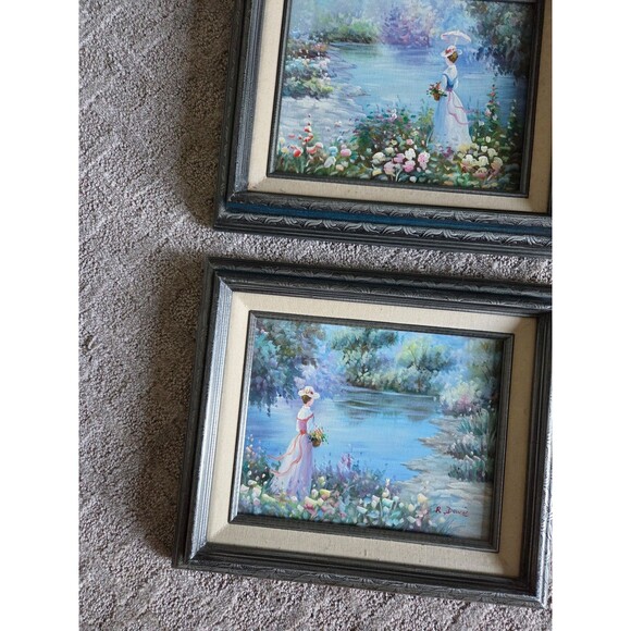 Vintage Framed Floral Garden Lady Prints by R. Dowie – Set of 2 - Picture 2 of 3